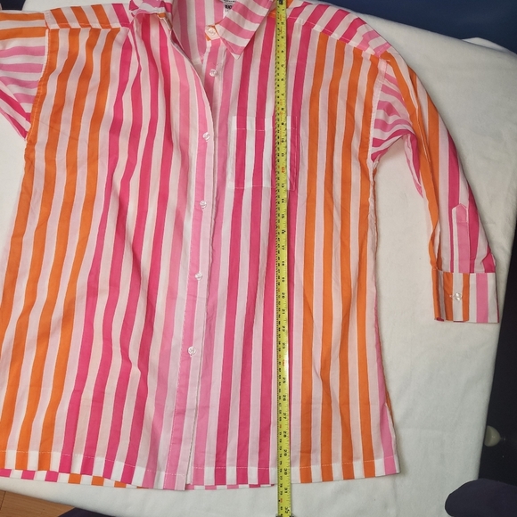 BEACH RIOT Alexa Oversized Shirt Cover Up Size Large X Large Pink Orange Stripes - Picture 2 of 5